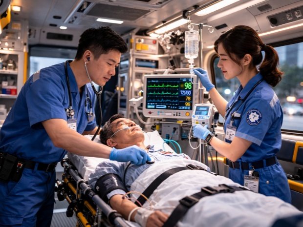 professional medical escort team inside vehicle